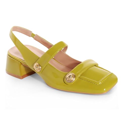 Green Slingback Mary Jane Heels for Women Low Block Heel Closed Square Toe Pump Shoes Heels Classic Daily Office Dressy Shoes Green Size 10