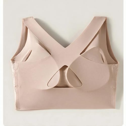 Bras for Women No Underwire Bras for Women Push Up High Support Front Closure Posture Correcting Wireless No Underwire Crossy Back Support Bra Beige XL - image 5