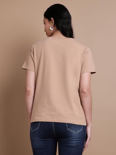 Image of TWIN BIRDS Women's Cotton Elastane T-Shirt | Stretchable Lightweight Casual Round Neck Solid Plain Tee | Soft Breathable Fabric Top | Short Sleeve Everyday Wear