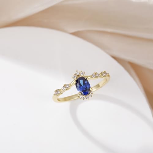 1CT Engagement Rings for Women Oval Cut Created Blue Sapphire Simple Wedding Band Promise Rings for Her Size 5-103