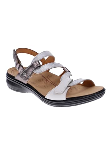 Image of Revere Emerald 3 Women's Sandals - Premium Soft Leather, Adjustable Straps & Contoured Footbed - Orthotic Arch Support for Stylish Comfort & All-Day Wear Silver Fusion 12-12.5 M US