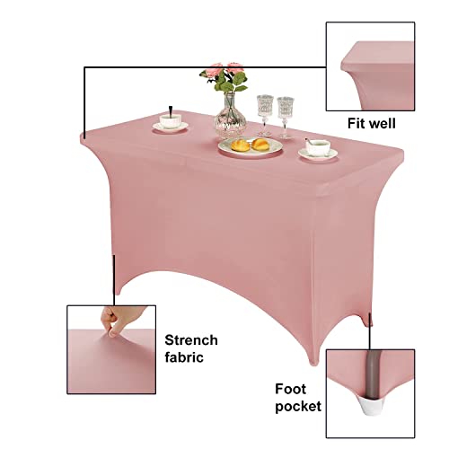 Image of FORLIFE Spandex Table Covers - Fitted 4ft Rectangular Tablecloth, Stretch Patio Table Cover for Wedding, Banquet, Party (Dusty Rose)