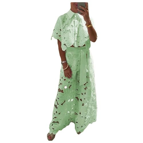 Ensemble deux pièces femme haut manches courtes et pantalon large uni