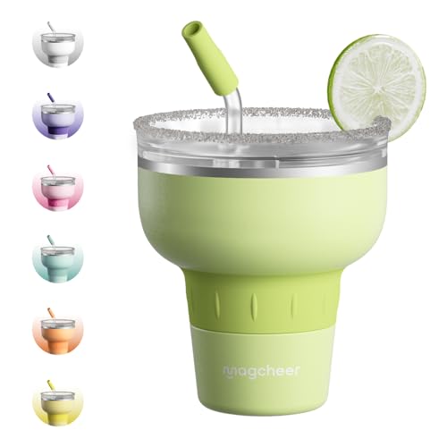 magcheer 16 oz Cocktail Tumbler with Lid and Straw - Stainless Steel Insulated Margarita Tumbler - 320° Sippable Stemless Wine Cup for Party | Green