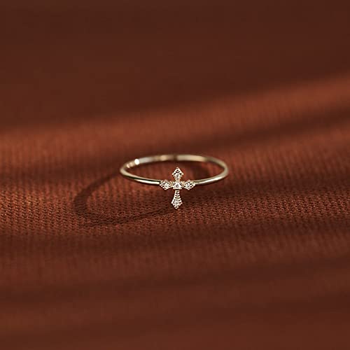 To My Daughter Cross Cubic Zirconia Ring Tiny Stacking Adjustable Ring Simple Middle Tail Finger Christian Faith Religious Jewelry For Women Girls Engagement Wedding Promise Statement Dainty Gift For Her Birthday Valentine's Day #TOP5