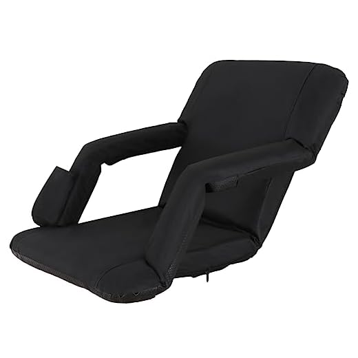Oteymart Portable Stadium Seat Chair for Bench Bleachers Reclining Seat w/Arm Rests Waterproof Cushion, Back Support, Backpack Straps,15.74 Inches Width (Black)