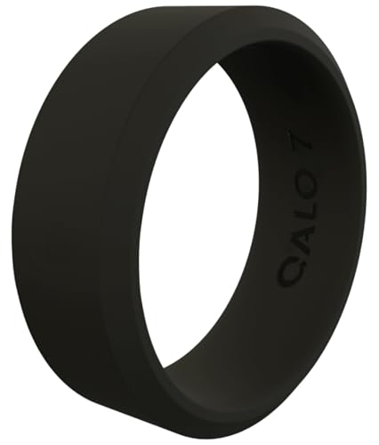 QALO Q2X Men's Silicone Wedding Band, Reinforced Q2X Silicone – Heat Resistant Men's Rubber Wedding Ring – 6.5mm Wide x 1.8mm Thick – Durable Design for Active Work, Training – Black, Size 07