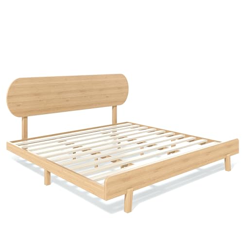 Image of Bellemave King Size Bamboo Bed Frame with Headboard,Bamboo Platform Bed Frame King Size with Rounded Headboard and Wood Slats,Easy Assembly,Natural