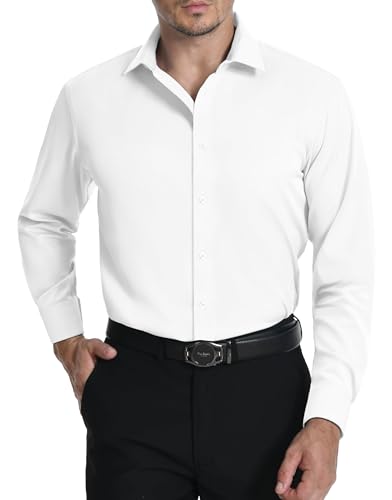LUPURTY Dress Shirts for Men Long Sleeve Regular Fit Button Down Shirt Stretch Wrinkle Free Business Formal