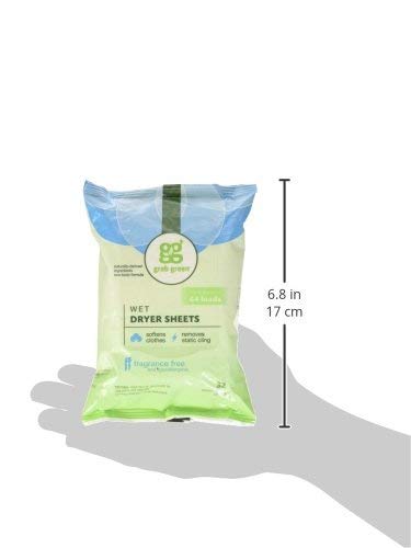 Grab Green Natural Wet Dryer Sheets, Unscented/Free & Clear, Fabric Softener & Static-Reducer, 64 Loads, Reusable & Compostable, Fragrance Free - Thumbnail 3