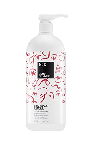 IGK GOOD BEHAVIOR Ultra Smooth Shampoo Liter | Frizz Control + Hydrates + Shine | Vegan + Cruelty
