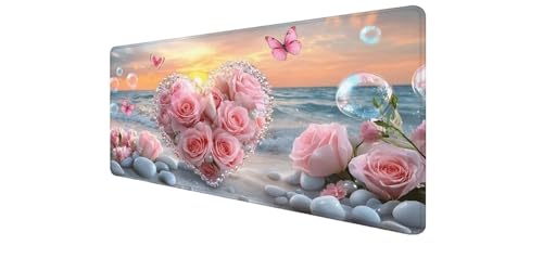 Tapis de souris rose XXL 900x400mm imperméable avec motif papillon pour bureau