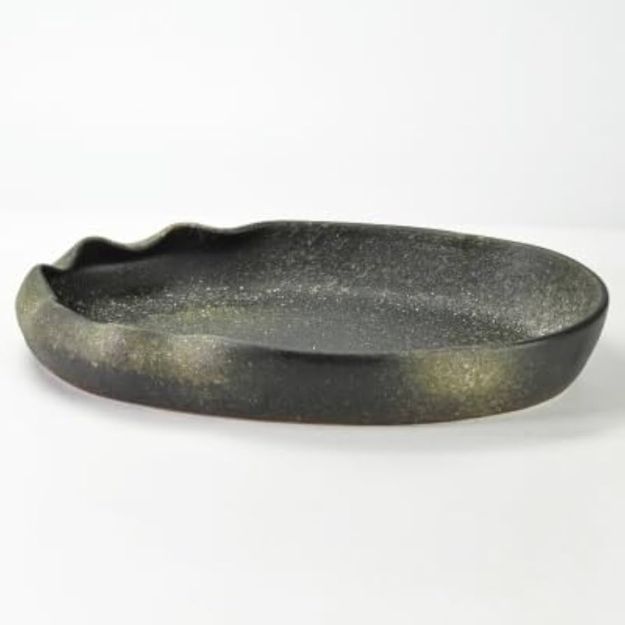 信楽焼楕円形花器水盤黒 信楽焼楕円形花器水盤黒 信楽焼楕円形花器水盤黒