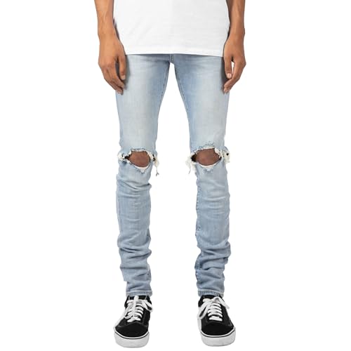 Mens Slim Fit Ripped Jeans Denim Pants Straight Leg Distressed Skinny Jeans for Casual Wear