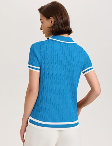Image of Micoson Womens Short Sleeve Sweater Tops Lapel V Neck Polo Shirts 2026 Summer Cable Knit Loose Blouse Business Casual Outfits