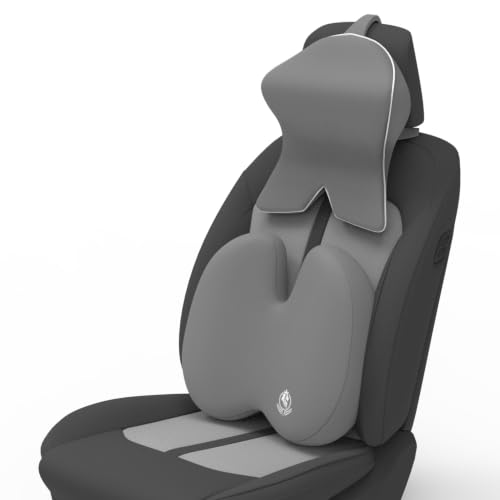 Image of MRRON Large Back Support Neck Rest for Chair & Car Seat, Orthopaedic Lumbar Support Memory Foam Backrest Cushion Designed for Back Pain Relief Pillow for Comfortable Sitting (Grey, Back)