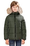 SOLOCOTE Boys Winter Coats Puffer Fake-Down Mid-Weight Hooded Padded Cotton Jacket SLN2219-Green-5-6