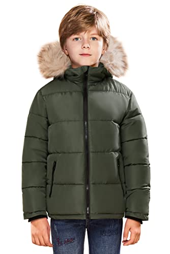 Solocote Boys Winter Coats Puffer Fake-Down Mid-Weight Hooded Padded Cotton Jacket Sln2219-Green-5-6Y #TOP26
