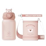 Zoy zoii Kids Water Bottle, Stainless Steel Insulated with Straw, Pink Fox Shape 15 oz Cup Suitable for Girl