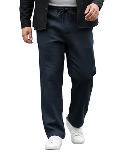 Image of Urbano Plus Men's Loose Fit Solid Linen Blend Trousers Non-Stretchable