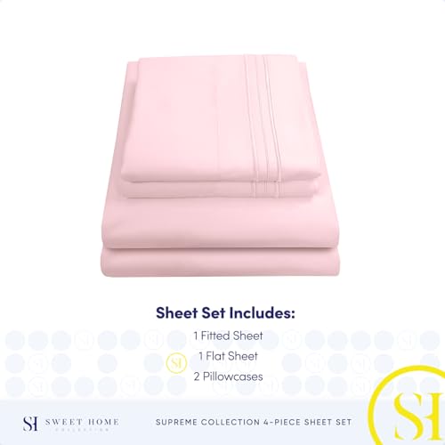 Split King Sheets - Breathable Luxury Sheets with Full Elastic & Secure Corner Straps Built In - 1800 Supreme Collection Extra Soft Deep Pocket Bedding Set, Sheet Set, Split King Size, Pale Pink