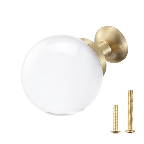 Guank 6Pack Bubble Clear Cabinet Glass Drawer knobs Drawer Furniture Round Gold and Cabinet knobs Furniture Crystal Ball Cabinet Pulls (6-Pack, Bubble Shape-1.14inchn)