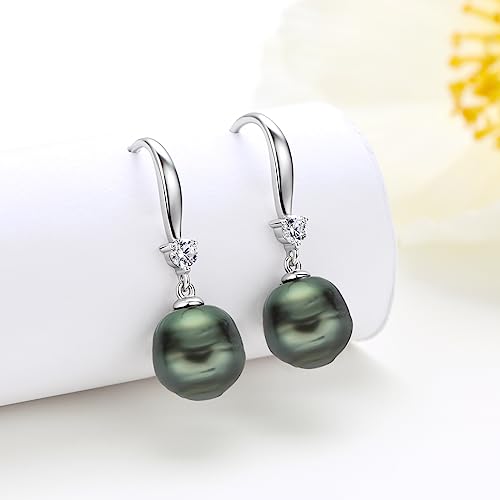 Black Pearl Earrings for Women, 925 Sterling Silver Tahitian Cultured 8-9mm Baroque Pearl Drop Dangle Earrings Jewelry Gifts for Her4