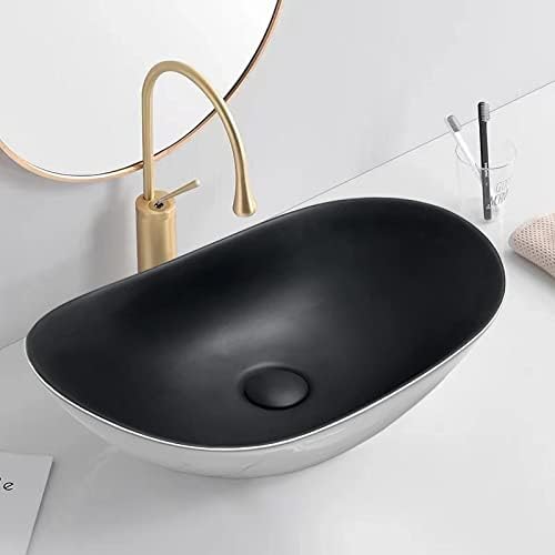 Amazon 高級排水セット付き おしゃれ 洗面ボウル 置き型 洗面ボール 楕円形 洗面台 手洗い鉢 手洗い器 洗面鉢 トイレ 手洗いボウル 陶器製 ブラック Diy 工具 ガーデン