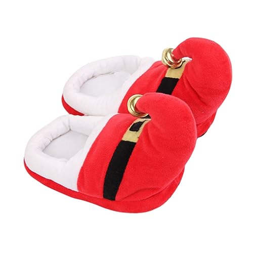 1pair Christmas Plush Warm Slippers for Adults and Boy Girl Non-slip Cozy Footwear for Autumn and Winter Festive Red Design Family