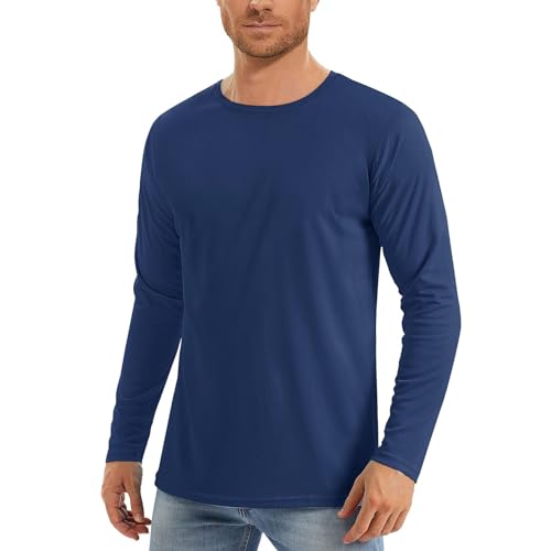 Camiseta básica de secado rápido para hombre, camiseta de manga larga para hombre, blusa de manga larga para gimnasio, deportes, vida diaria, trabajo y hogar, azul marino, L