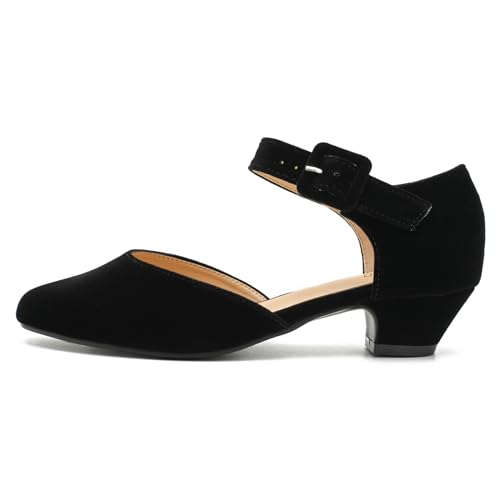 LIURUIJIA Women's Closed Toe Low Heel Dress Shoes Ankle Strap D'Orsay Work Office Comfortable Pumps4