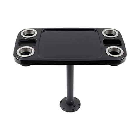 Manufacturers' Select ITC Boat Table Set - 18"x34" Removable Pontoon Boat Table with Pedestal Leg, 4 Drink Holders, and 2 Phone Stands (Glossy Black Table with Black Leg) Cover