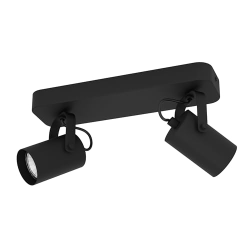 Rampe de 2 spots orientables Eglo Sorego plafonnier en acier noir GU10
