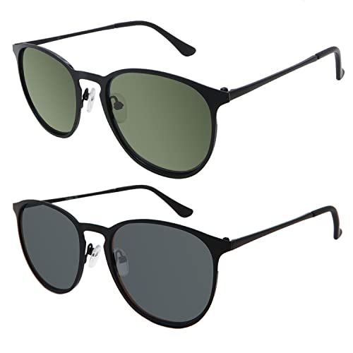 Classic Round Retro Sunglasses UV400 Circle Lens Metal Frame Men Women FW10062 Pairs(c3 Green + C7 Black)