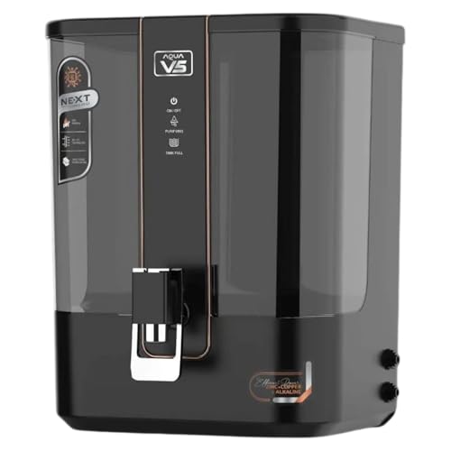 Image of AQUA V5 RO Water Purifier | ISO Certified | 2000 TDS | Zinc Copper Alkaline | 10 Liter Storage | RO + UV + Zinc + Copper + Alkaline + TDS Control | Best For fas Home and Office (Mirror Black)