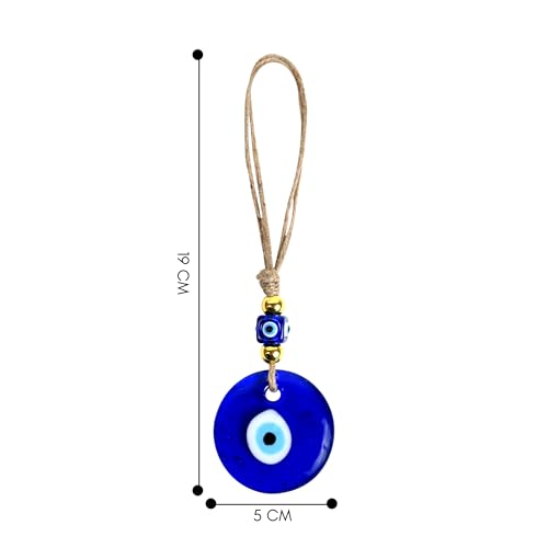 Image of Handmade Turkish Evil Eye Hanging with Beads for Decoration of Home Shop Office Garden and Car (Golden Blue)