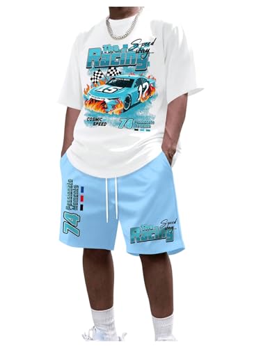 Floerns Men's 2 Piece Outfit Short Sleeve Graphic Tee and Drawstring Shorts Set
