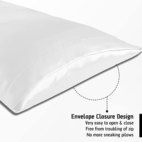 WRK 2-Pack High-Grade Satin Pillowcase for Hair and Skin, feels like a Silk | Frictionless, Breathable, Envelop Closure 20x30 Inches Pillowcases with Complementary Gift (1pc Silk Scrunchie) - White