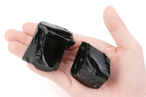 Image of 2Pcs Black Obsidian Crystals 1.8-2.2 inch Large Raw Stones Rocks