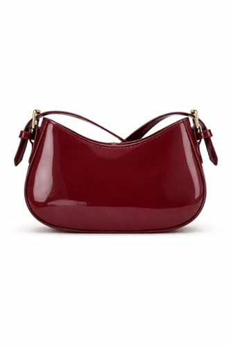Image of Korean Style Leather Shoulder Bag with Buckle Glossy Finish Crossbody Purse for Daily Use Travel & Shopping Phone Purse with Adjustable Strap Lightweight Trendy Bag for Girls