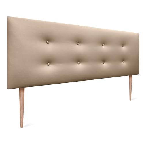 DHOME Testiera in Similpelle o Tessuto AQUALINE Pro con 2 file di bottoni e gambe Testiera imbottita Letto di Lusso (Similpelle Champagne, 160x105cm (Letti 150/160))