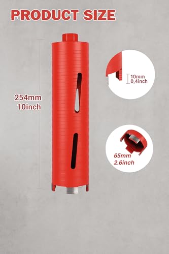 Image of METRO 65mm Diamond Dry Concrete Hole Saw Drill Bit, 10 inch Drilling Depth, 5 /8 inch-11 Thread for Concrete, Granite, Masonry Brick Block, with 1 Adapter SDS Plus Easily Use By Rotary Hammer. (65x300mm)