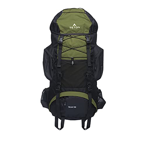 Teton Sports Scout Internal Frame Backpack - High-Performance Hiking, Camping & Travel - Water Bladder Storage & Rain Cover Repellant - Adjustable Gear For Sleeping Bag Backpacking - Olive, 55L #TOP1