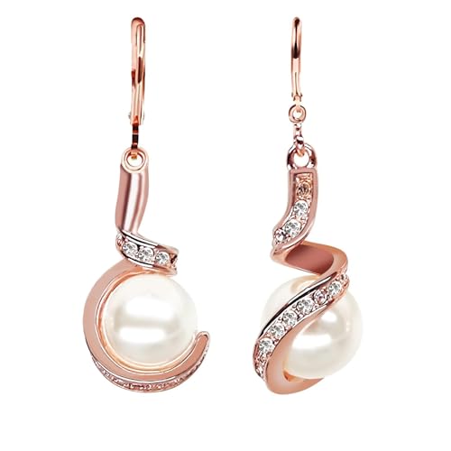 Xonojun Boucles d'oreilles Pendantes,Perle de culture Grise et Blanche, 18K Argent Or Plaqué,Longues Percées Pour Femme Fille, Cadeau pour Fête des Mères...