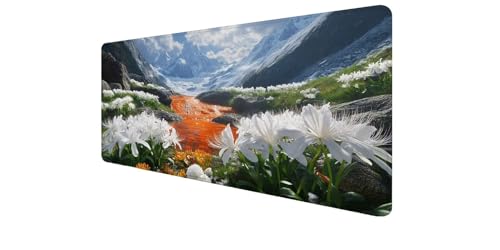 Mouse pad grande gaming XXL para escritorio de PC con estampado decorativo de montaña y flor