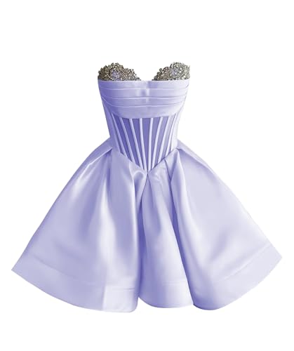 Strapless Beaded Homecoming Dresses 2024 for Teens Short Satin Corset Prom Cocktail Dresses