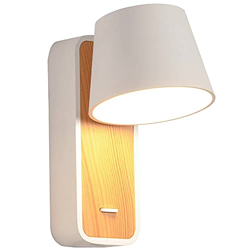 Artpad - Lámpara de pared nórdica LED blanca neutra de 7 vatios con base e interruptor de madera Luz de lectura nórdica de pared de madera Lámpara de pared de pasillo Escalera Apliques de pared