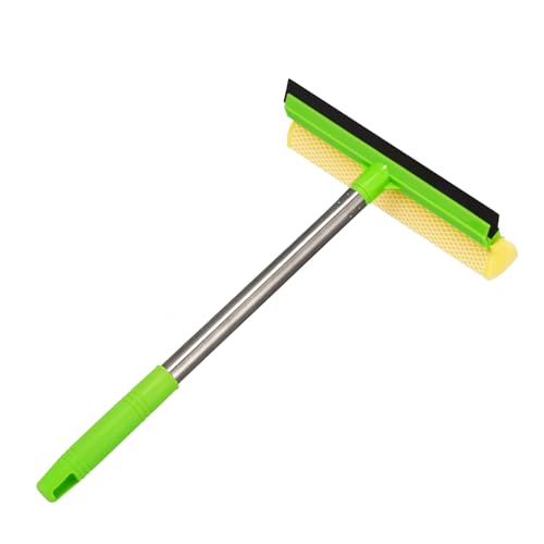 Professional 2 in 1 Window Squeegee with Long Stainless Steel Handle,Sponge Car Window Squeegee for Gas Station, Glass,Shower,Outdoor High Window Cleaning (Green)
