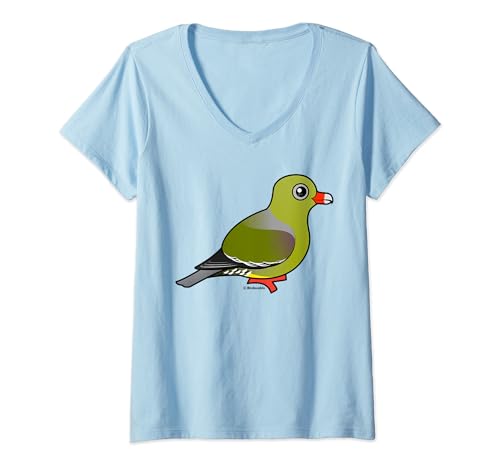Womens Cute Cartoon African Green Pigeon Birdorable Bird V-Neck T-Shirt