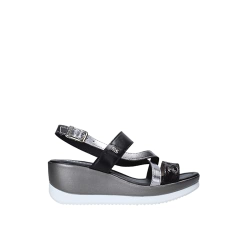 Sandales en cuir véritable noir Valleverde 32151 | Élégance et confort Zeppa de 6 cm